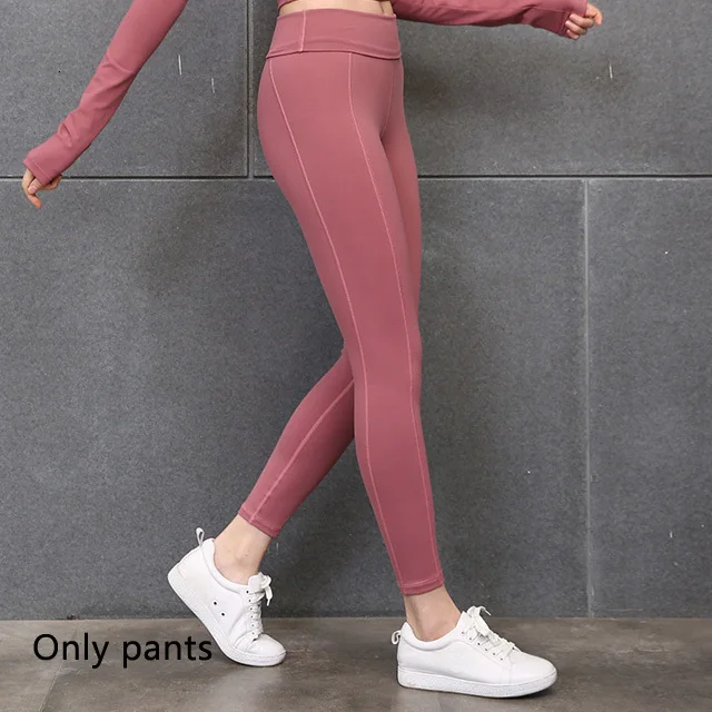 Pink pants Новая бесшовная одежда для тренировок для женщин, комплект с длинным рукавом для йоги, укороченный топ, спортивный костюм, спортивная одежда для тренировок, тренажерного зала, фитнеса, одежда - Цвет: Pink pants
