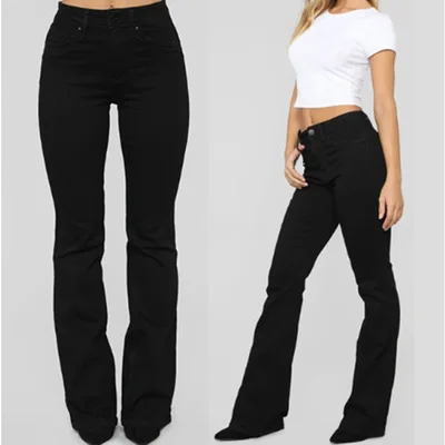 Для женщин джинсы размера плюс, джинсы Boot Cut для женщин Femme на молнии длинные штаны - Цвет: Черный