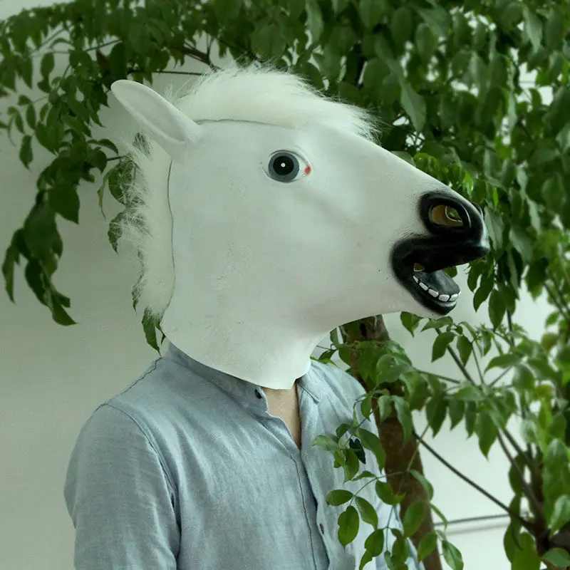 1 pcs Halloween horse head mask Cosplay white dog horse Jun latex horse year animal Unicorn full face headgear - Color: 4