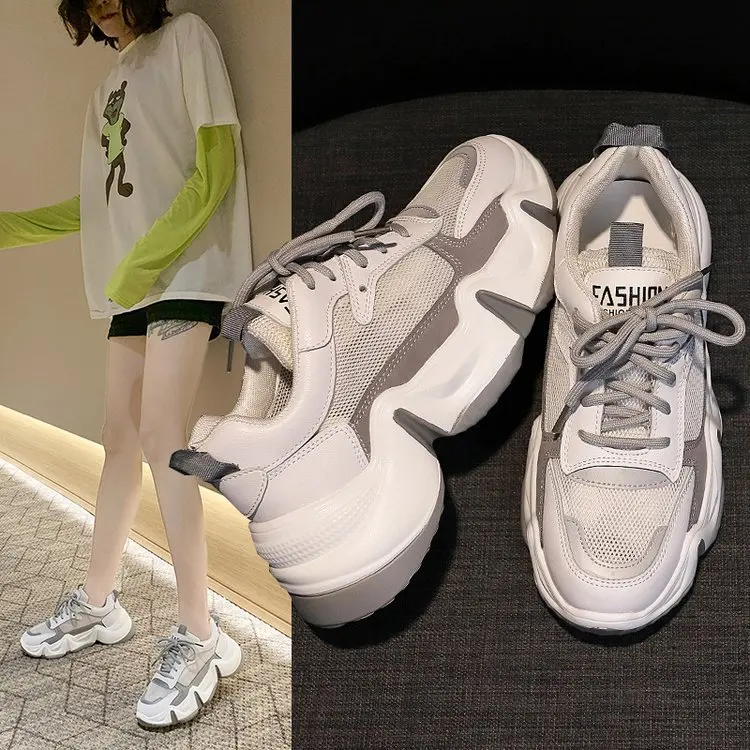 

Цельнокроеная одежда для семьи; Лопнет ~! Обувь на низком каблуке со шнуровкой, с круглым носком, из полиуретана, с рифленой подошвой, сетчатая спортивная обувь