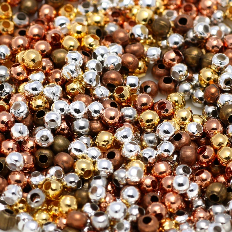 Jewelry Findings Diy Metal Beads Gold Color/Rhodium/Bronze Tone Smooth Ball Spacer Beads For Jewelry Making 2/2.5/3/4/5/6/8/10mm