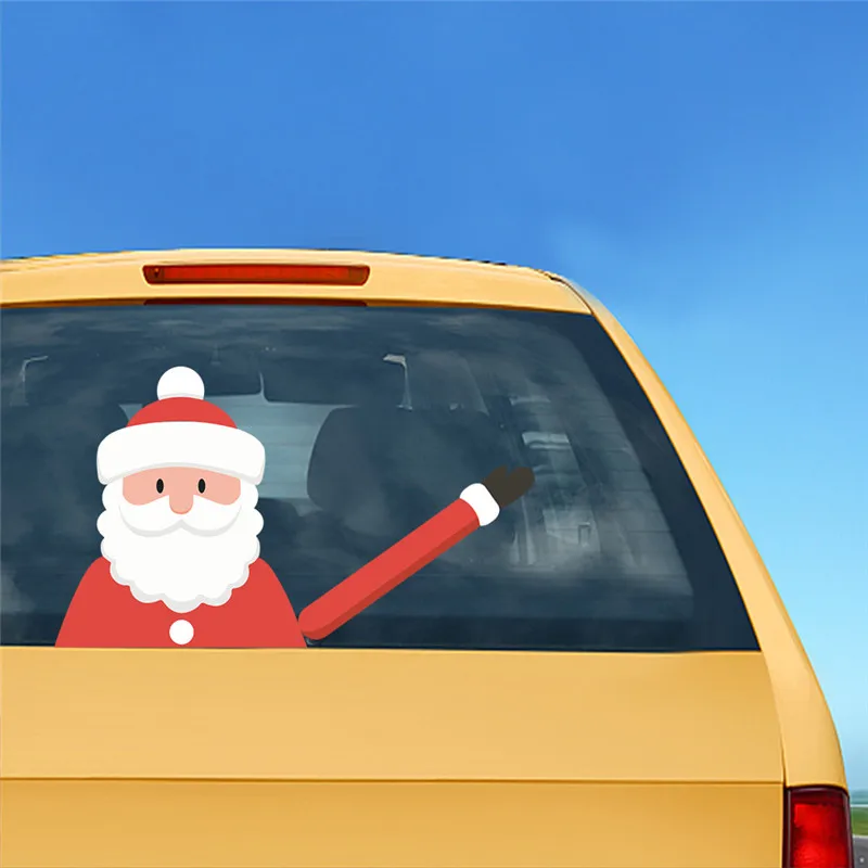 Рождественская наклейка на заднее лобовое стекло Санта-Клаус, наклейки на окна автомобиля, наклейки на стеклоочиститель, Рождественская, декоративная наклейка 20*20,5 см - Название цвета: QPMG07710000F