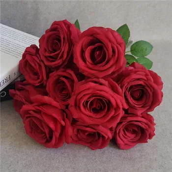 

10 Heads Artificial Rose Bouquet Simulation Floral Decor Home Office Table Centerpiece Fake Rose