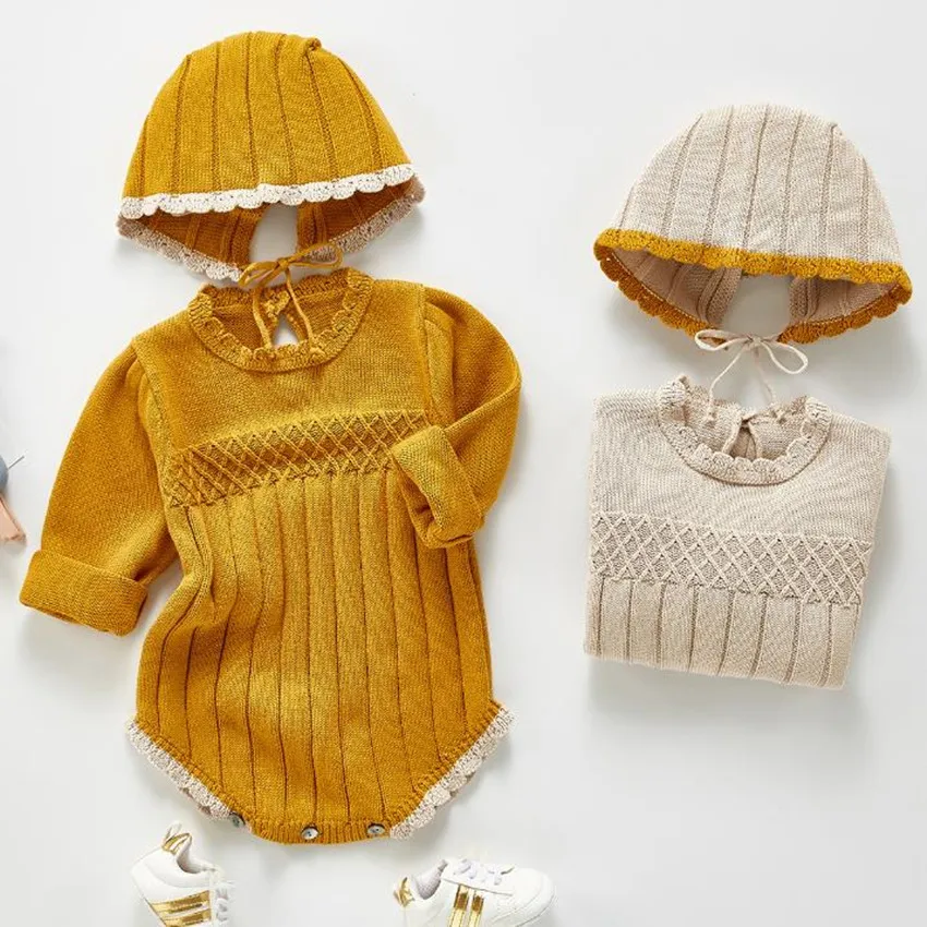 

Cute Autumn Winter Infant Baby Girls Rompers Clothing Kids Girl Long Sleeve Knit Rompers