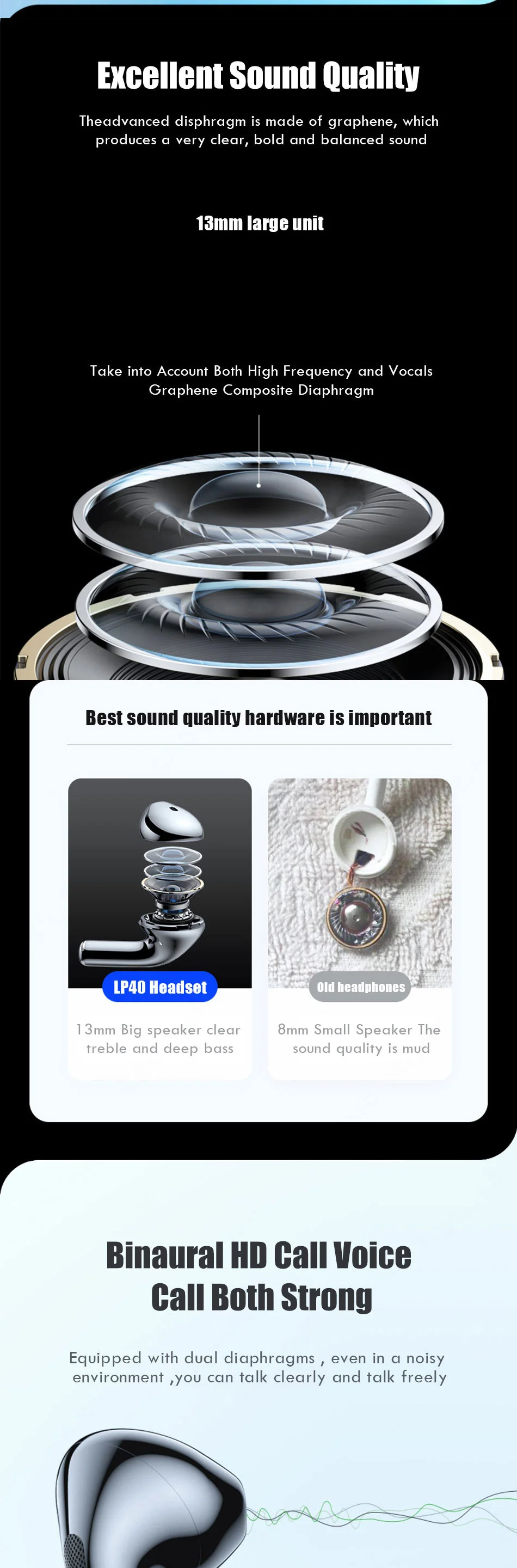 Lenovo LP40 TWS Wireless Bluetooth 5.0 Earphones Mini Headphones with Mic Touch Control Music Sports Waterproof Earbuds Headsets