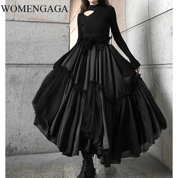 

Loose High Elastic Waist Black Layers Bandage Bow Temperament Half-body Skirt Women Fashion Tide Spring Autumn 2020 8J6K