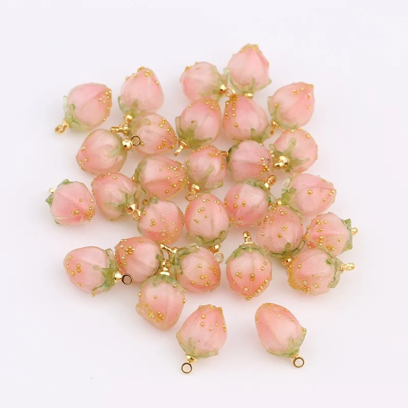 2 teile/los neu in süßem Harz Erdbeer Anhänger für handgemachte Ohrring Charms Anhänger DIY Rose Blume Halskette Schmuck Zubehör – Detail 6