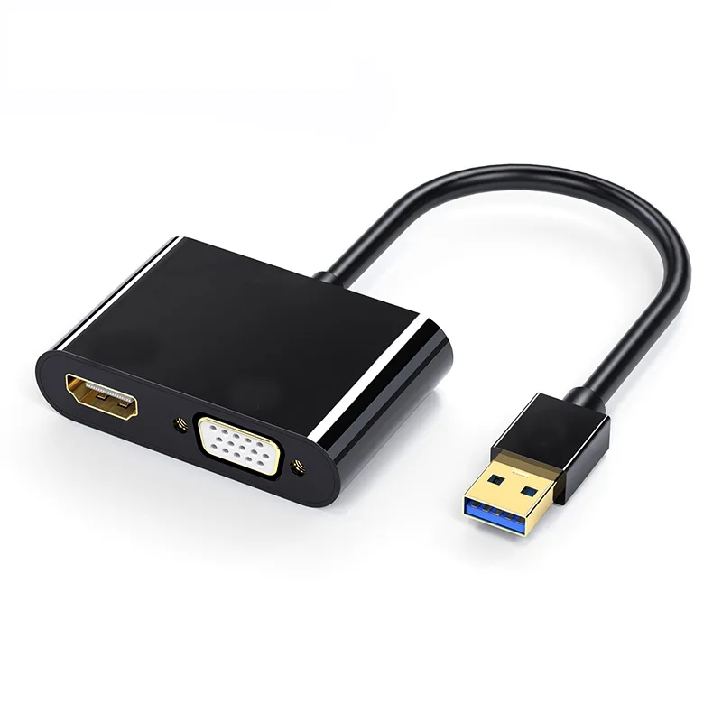 Видео Аудио Мужской конвертер с разъемом адаптер 1080P USB 3,0 к адаптер HDMI VGA для ПК ноутбук планшет звуковая карта USB разъем - Color: Black
