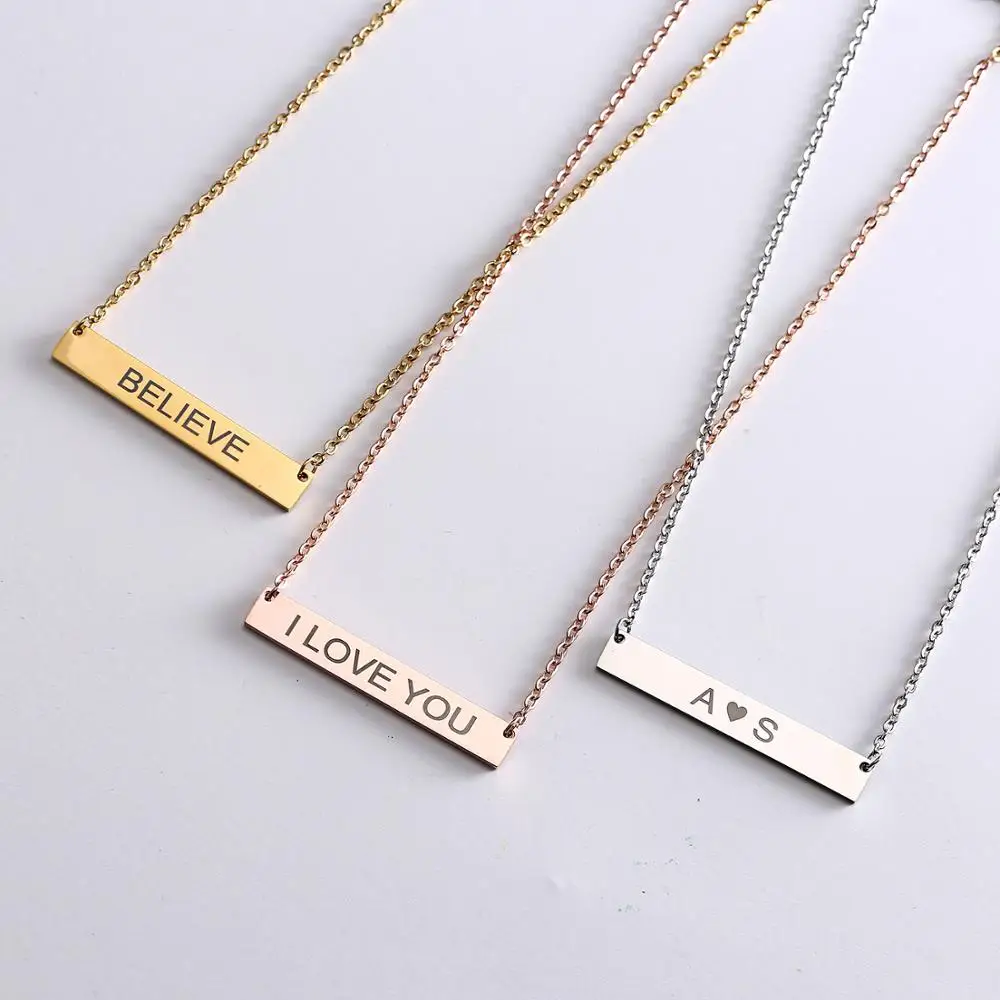 

1PC 3 Colors Rectangle Pendant Link Chain Necklace Can Engrave Personalized Character Letter Name Memory Jewelry Gift