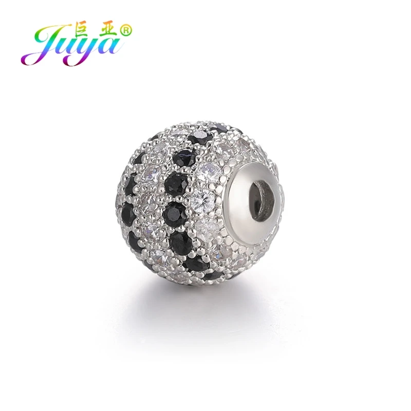 Juya DIY ювелирные изделия металлические бусины микро паве циркон 10 мм Starburst круглый шар бусины для женщин мужские украшения из бисера Изготовление - Цвет: 10mm White GoldBlack