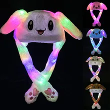Divertido sombrero mujer hombres niños sombrero de iluminación orejas de peluche de conejo lindo puede mover gorra niños brillo invierno sombrero de fiesta cálidos # L10(China)