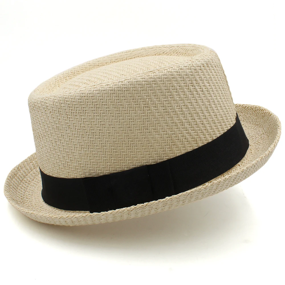 Men Women Classical Straw Pork Pie Hats Fedora Sunhats Trilby Caps Summer Boater Beach Outdoor Travel Party Size US 7 1/4 UK L 2