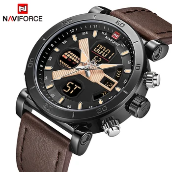 

2020 TOP Luxury Brand Men's Sport Watches NAVIFORCE Men Fashion Quartz Digital Clock Man Leather Military Waterproof Wrist Watch