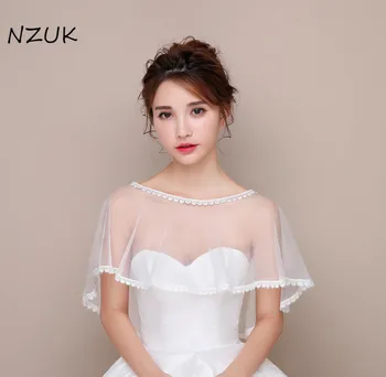 

Bridal Cape Tulle Bolero Women Wedding Wrap Coat Femme Lace Wedding Jackets Half Sleeve Appliqued Beaded PJ02