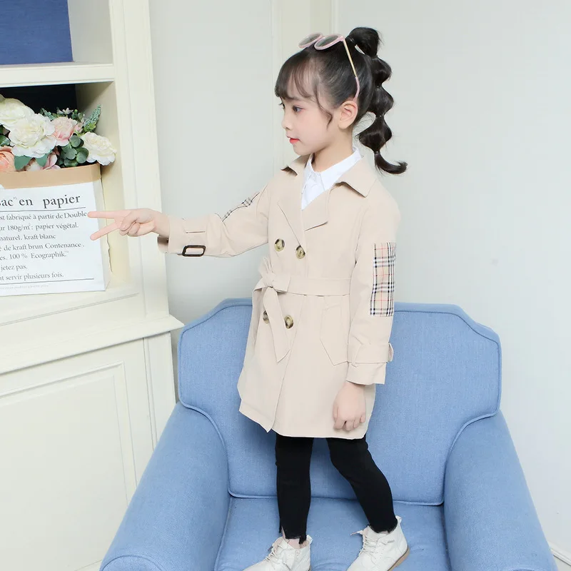 Paragraph Dust Coat Grows In Children's Wear Girls Fall New Cuhk Han Edition Children Children's Coat