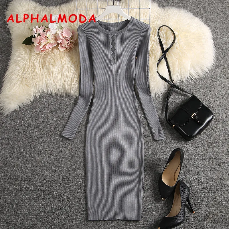 

ALPHALMODA New Design Perspective Knit Dress Long-sleeved Gauze Patchwork Sexy See Through Women Autumn Vintage Step Dress