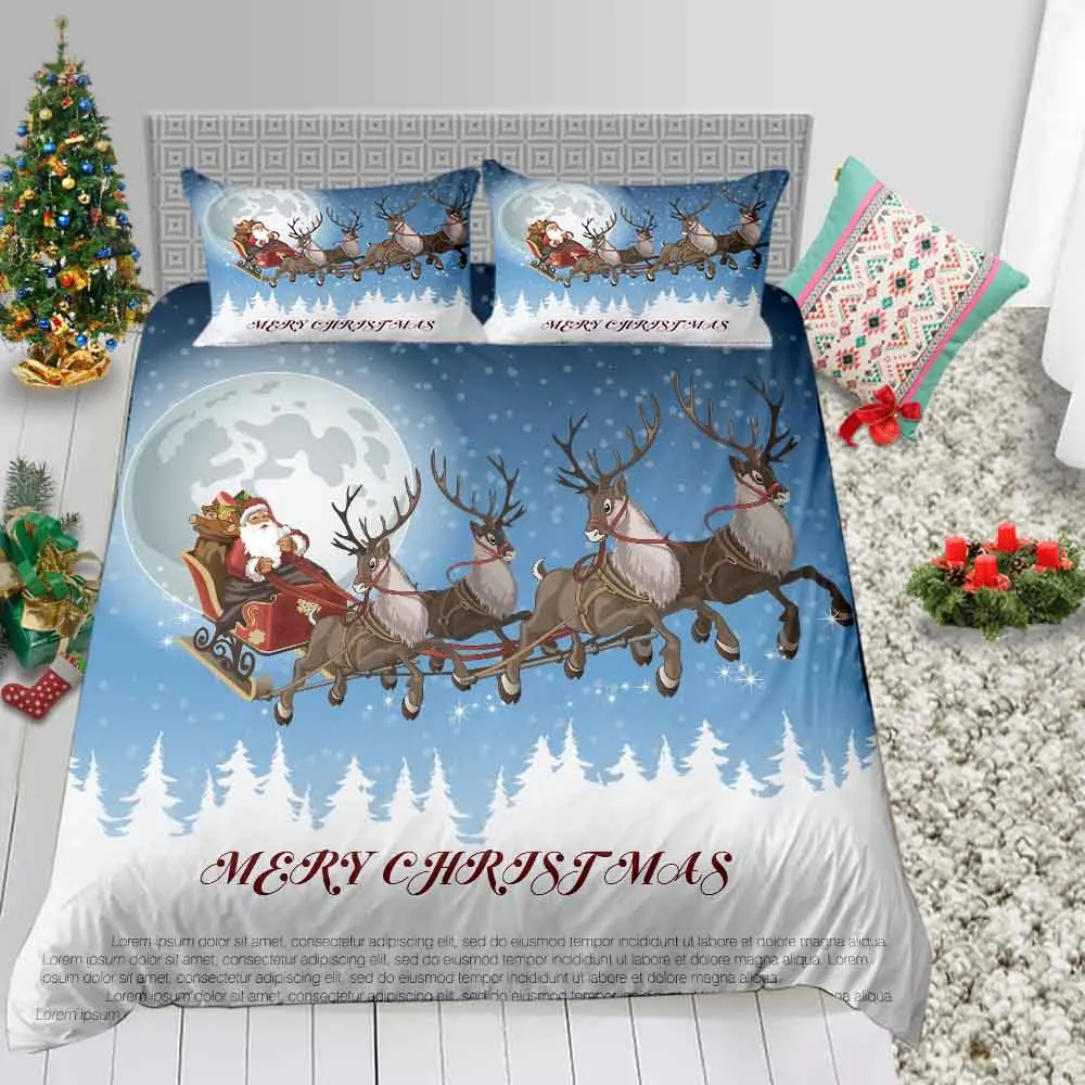Набор модного постельного белья, белый, красный, синий, с Санта-Клаусом, рождественский подарок, с оленем, наволочка с принтом снеговика, покрывало, костюм