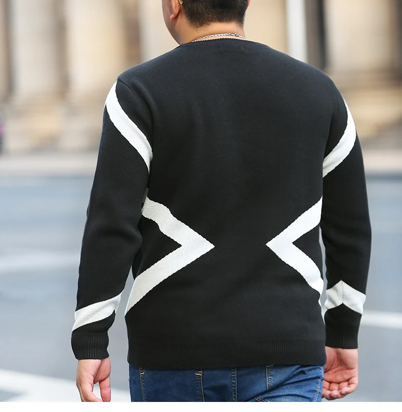 Мужской черно-белый полосатый свитер, большой вязаный свитер с длинным рукавом, Хлопковая мужская осенняя одежда, Свободный теплый пуловер