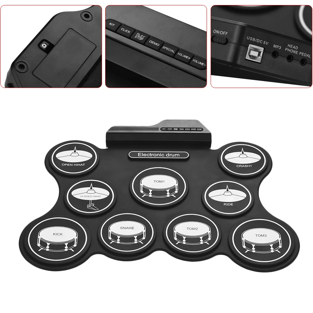 Electronic Drum Roll Up Percussion Instrument Set For Children With 7 Pads Portable
