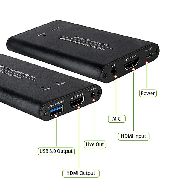 Карта видеозахвата HDMI к USB3.0 карта видеозахвата ключ 4K60Hz игра прямая потоковая с микрофоном совместима с Mac OS, Windows - Цвет: 6 ports black