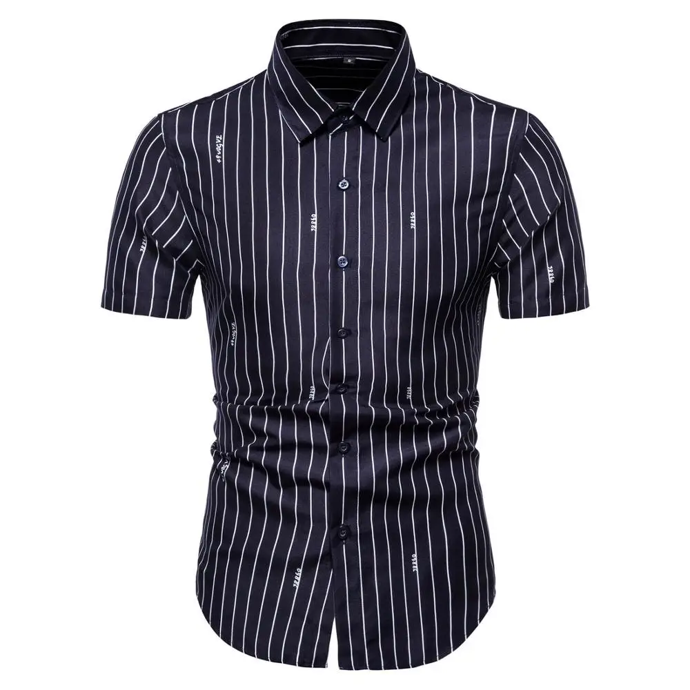 Camisa a rayas de manga corta para hombre, ropa de verano negra y blanca, camisas informales finas hombre, ajustada, camisa masculina para _ - AliExpress Mobile
