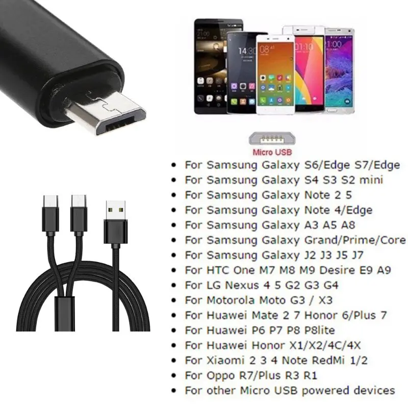 USB 2,0 type A Мужской Двойной микро-usb сплиттер папа-папа Y зарядный кабель провод для Samsung huawei Xiaomi Мобильный телефон планшет