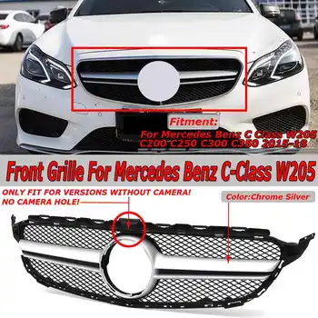 

W205 Chrome Sliver Car Front Bumper Grille Grill Mesh Grille For Mercedes For Benz C Class W205 C200 C250 2015-18 For AMG Style