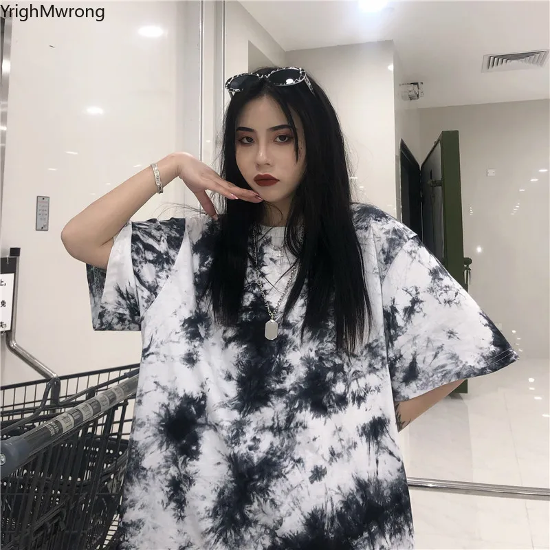 Футболка оверсайз с коротким рукавом и принтом Tie Dye Block Корейская уличная одежда