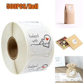 

500 Labels Natural Kraft Paper Round "Baked with Love" Stickers Seal Labels Roll Sticker For Package Decorate Handmade Sticker