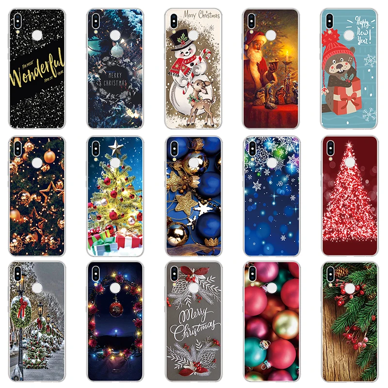 

Christmas print Case Soft For Coque Huawei P20 Lite P30 Pro P10 P9 Plus P8 Lite 2017 Cases Xmas Bag Elk Santa Claus rabbit Cover