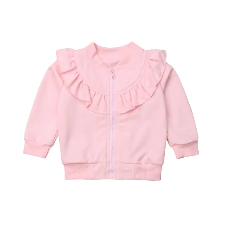Pink zipper 6 стильная куртка для маленьких девочек осенняя одежда однотонная толстовка на молнии с оборками Повседневная Верхняя одежда с капюшоном - Цвет: Pink zipper