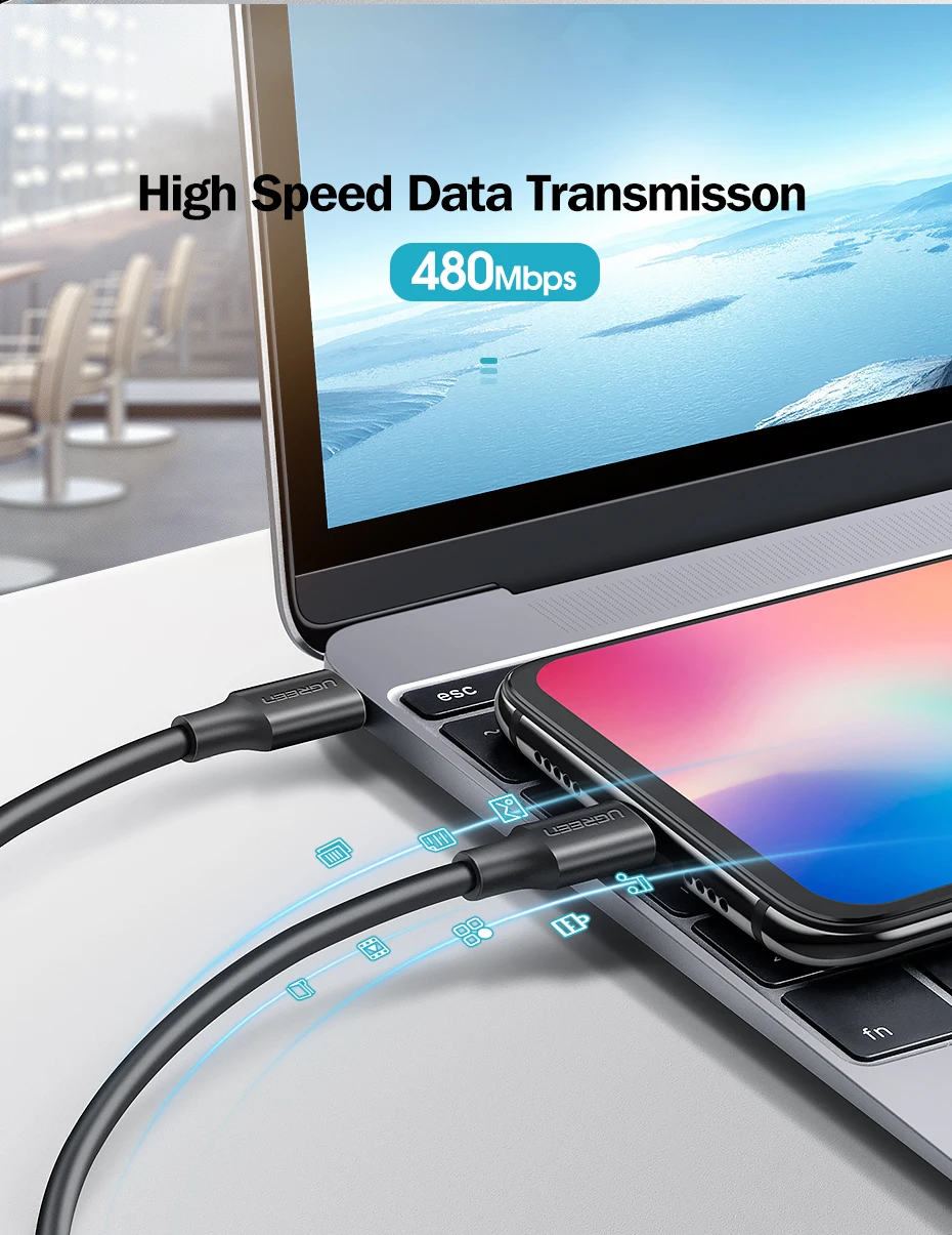 Ugreen 60 Вт USB C к usb type-C кабель для huawei mate 20 PD QC 4,0 Быстрая зарядка кабель для передачи данных для Macbook samsung S9 Plus USB C кабель