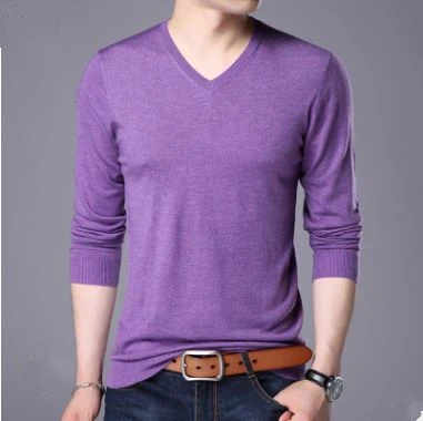 Зимние однотонные мужские свитера, повседневный мужской пуловер, свитер, приталенный мужской свитер, Мужская одежда, мужской свитер, зеленый светильник, 3XL, J758 - Цвет: Light Purple