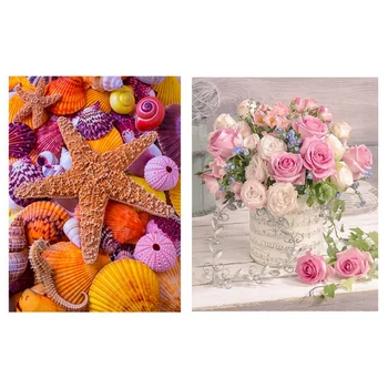 

2 Set 5D Diy Diamond Painting Diy Rhinestone Embroidery Home Decor - Starfish & Pink Rose