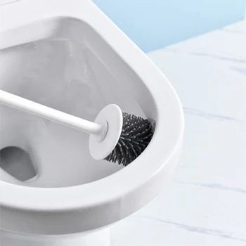 

Silicone Toilet Brush Wall Mounted Flat Head Flexible Soft Bristles Brush With Quick Drying Holder set for WC Accessories