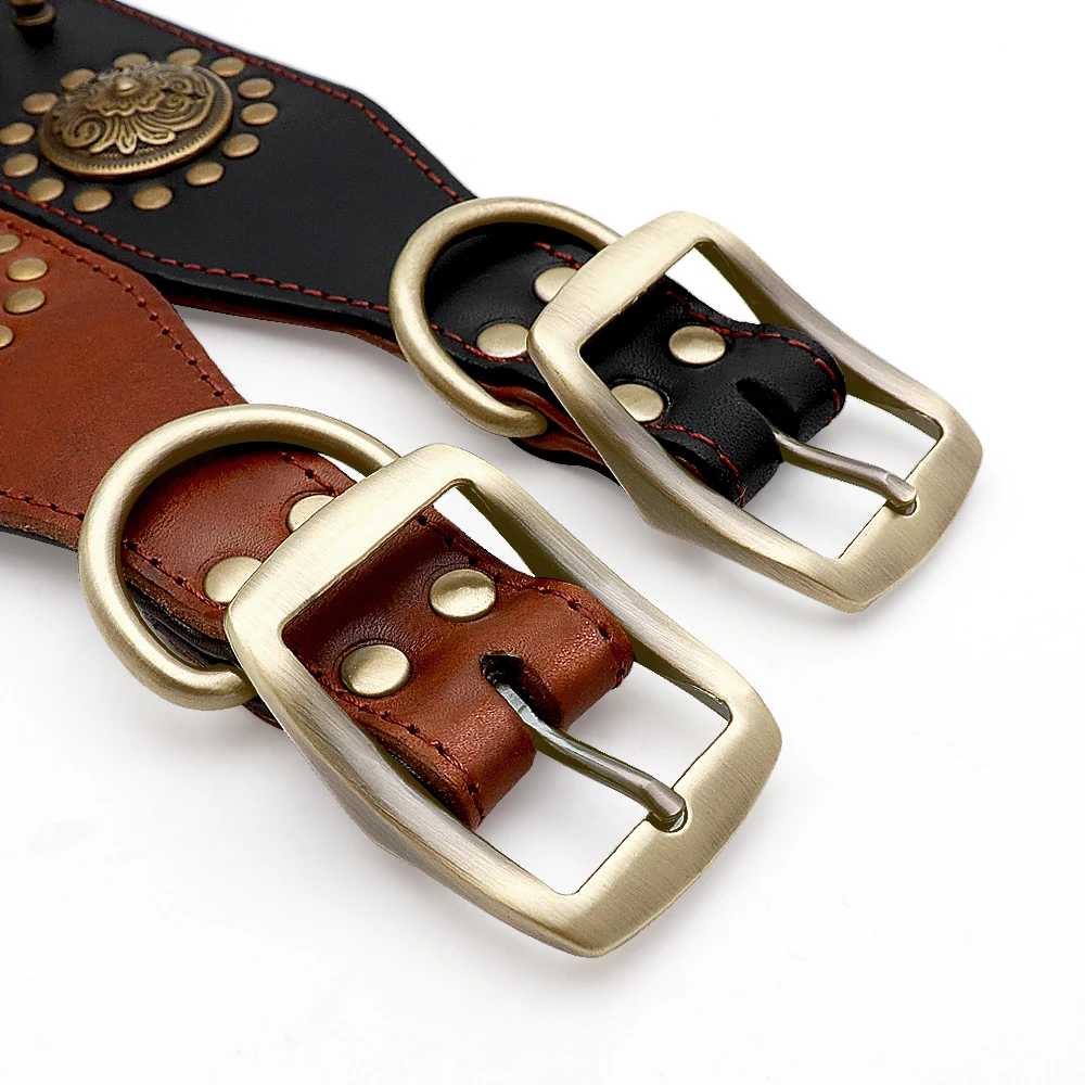 Genuine Brown Leather Spiked Studded Dog Collar - Durable and Stylish