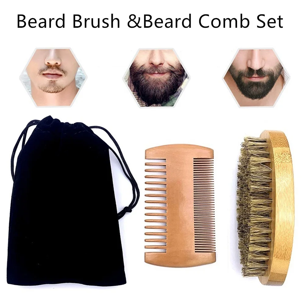 Conjunto de Peine Natural para Barba, doble cabezal de aceite, cepillo para el cuidado de la barba, herramienta de aceite, conjunto profesional