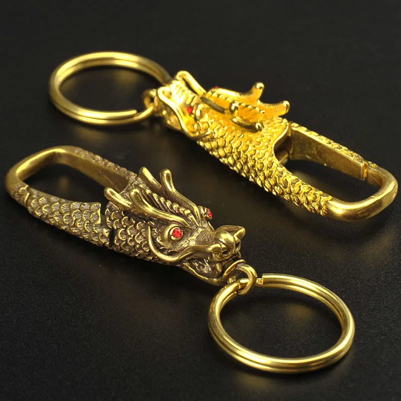 Vintage Dragon Keychain Designer Rerto Cool for Mens Holder Brass