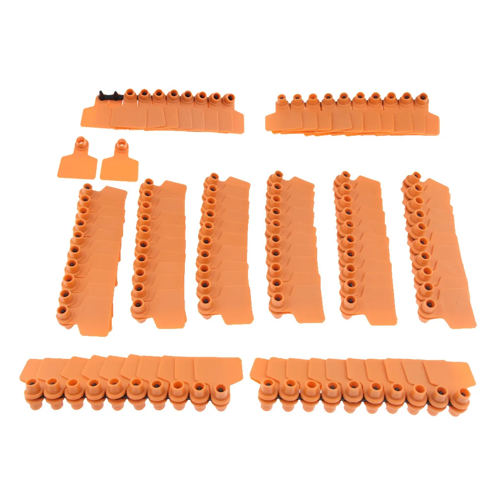 100 Pcs Pigs Cow Cattle Ear Tag, Blank, Brass Ear Stud, Anti-Rust, Orange