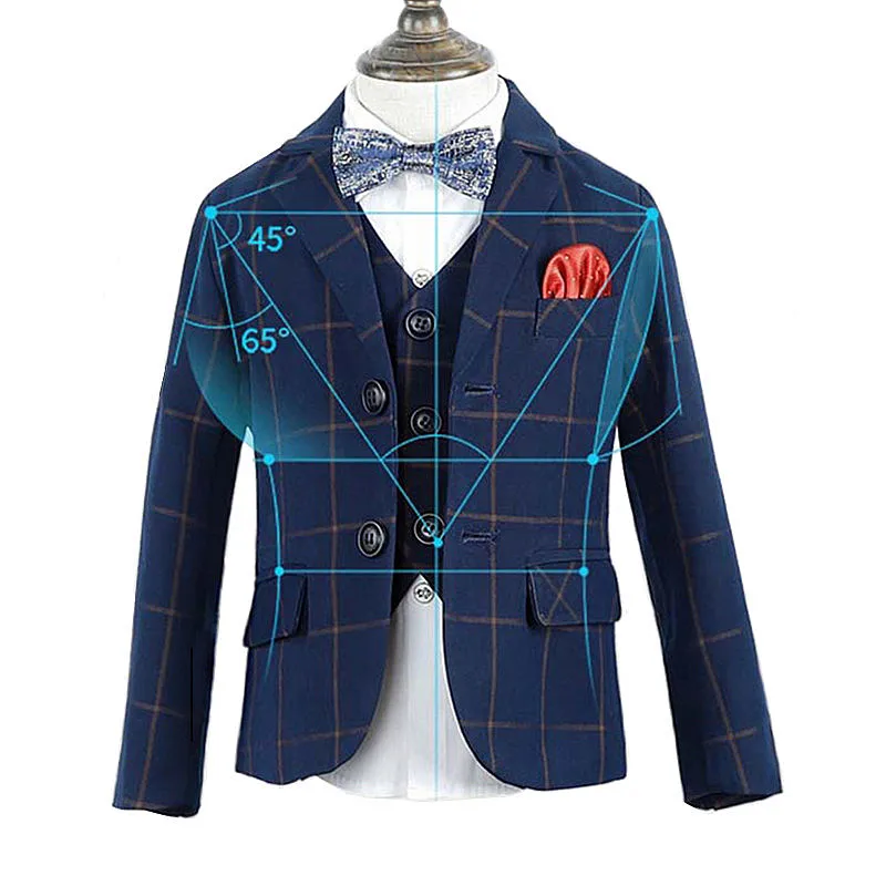 

Boys Formal Suit Set Classic Lattice Design Kids Blazer Shirt Pants Vest Tie For Children's Size 90-170 Wear