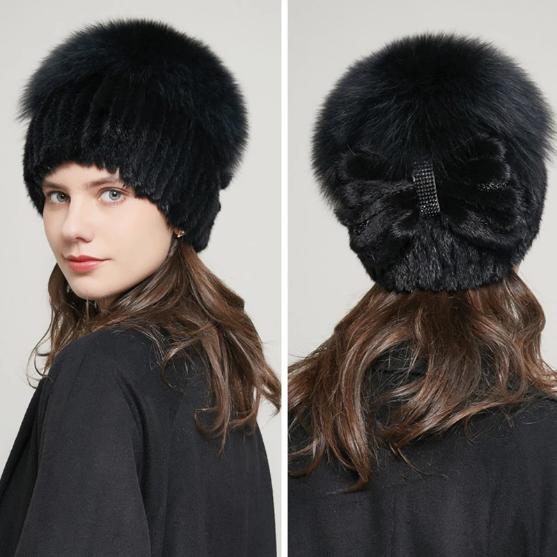 JKP genuine silver fox fur hat women 