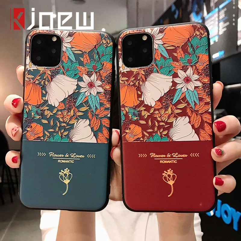 KJOEW чехол для телефона iPhone 11 Pro XS Max X XR 6 6s 7 8 Plus 3D рельефный винтажный цветочный