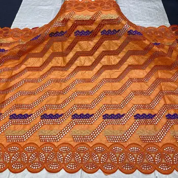 

2020 New Arrival ORANG Color African Lace Fabric Embroidered Bazin Riche with Stones Nigerian Bazin Brode Fabric For Party Dress