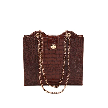 

Vintage Fashion Large Tote bag 2019 New Quality Leather Women's Designer Handbag Crocodile pattern Chain Shoulder Messenger Bag