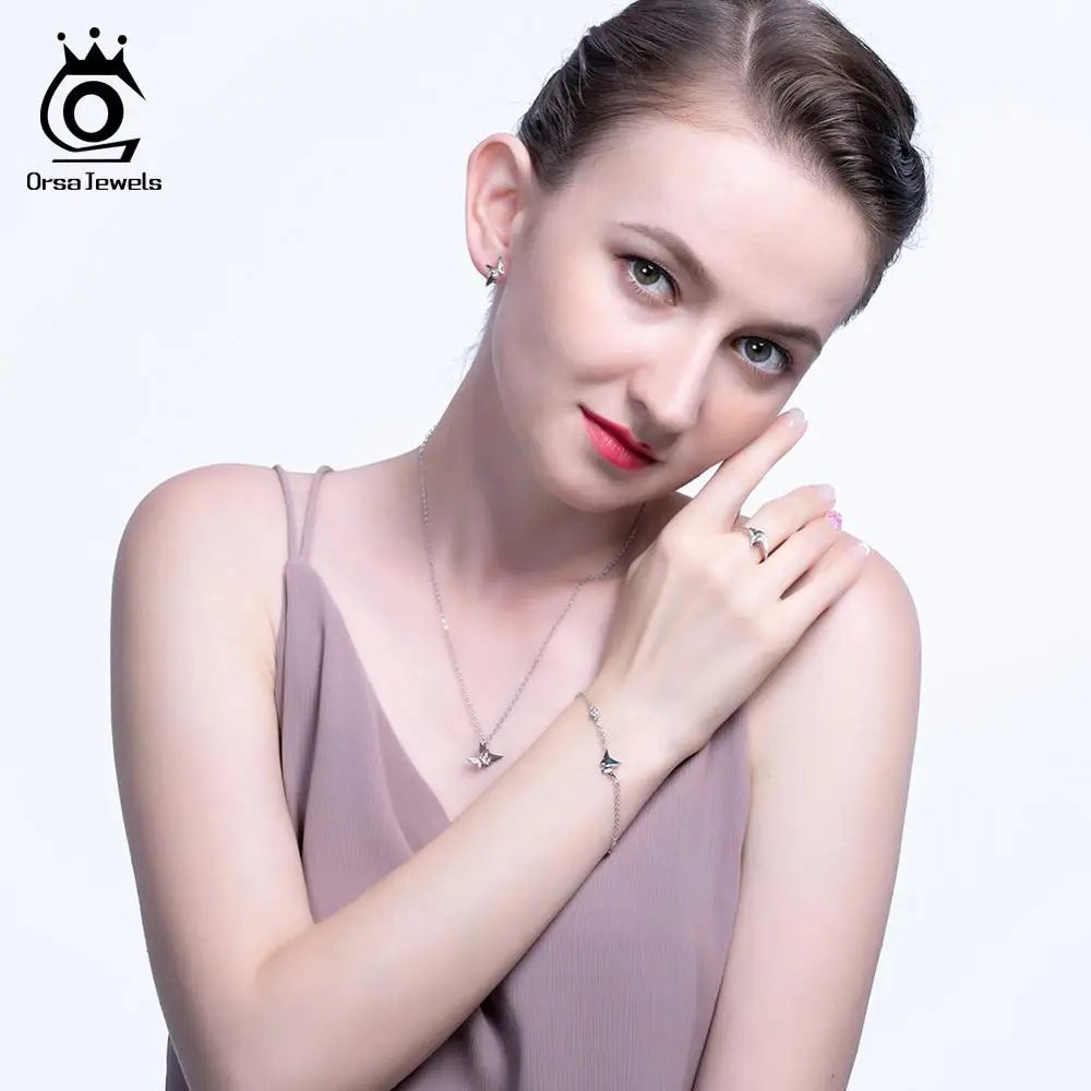 ORSA JEWELS чистый 925 бабочка зажим для ушей AAAA прозрачный CZ Стерлинговое Серебро гипоаллергенно серьги с милыми животными ювелирные изделия ASE156