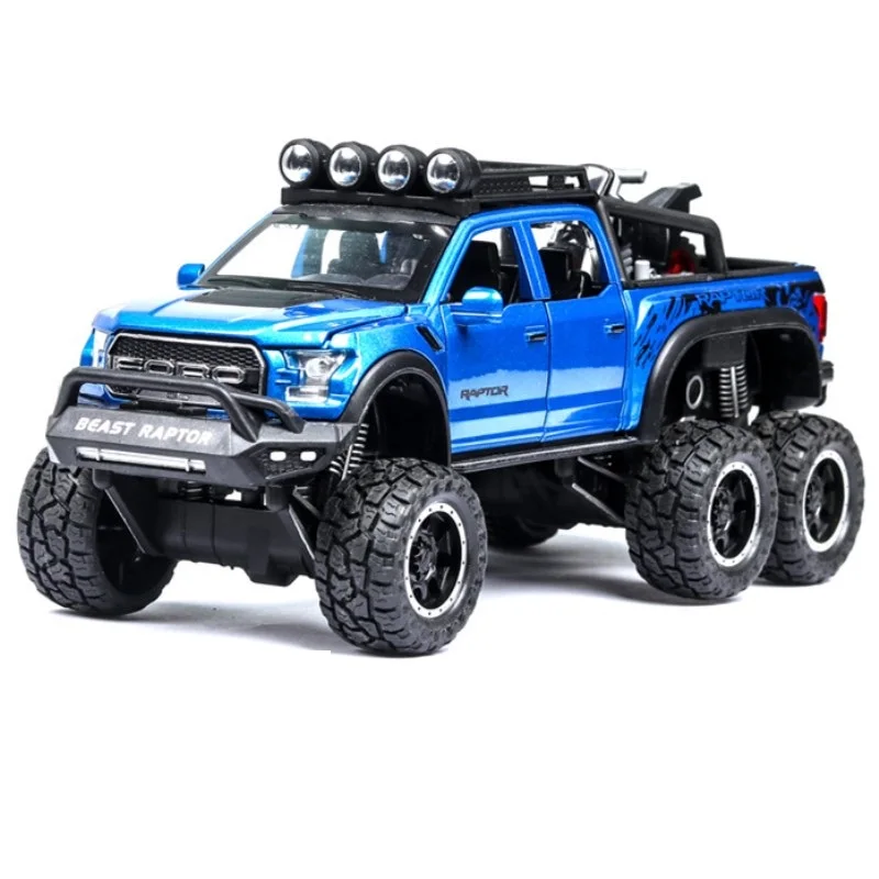 

1: 28 simulation Ford F150 Raptor off-road alloy car model children's sound and light toy car birthday gift blue car