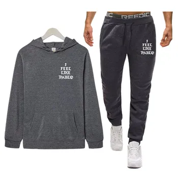 

I Feel Like Paul Pablo Kanye Tracksuits Men Polyester Sweatshirt Fleece Hoodies + Pants Casual Men's Track Suit Sportswear 2020