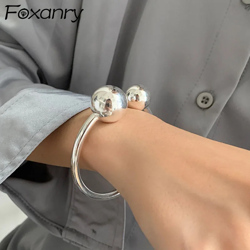 Bangle Bracelet Foxanry Minimalist Stamp Bracelet Trendy Elegant Charm Glossy Ball Jewelry Birthday Gifts Party Accessories