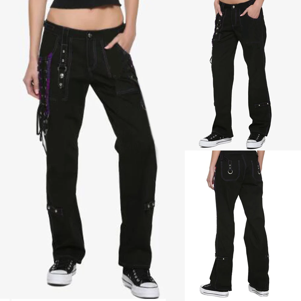 

2020 New Gothic Pants Harajuku Rivet steampunk Trousers Hip hop 90s Rock star style Solid Color Casual Trousers Plus Size