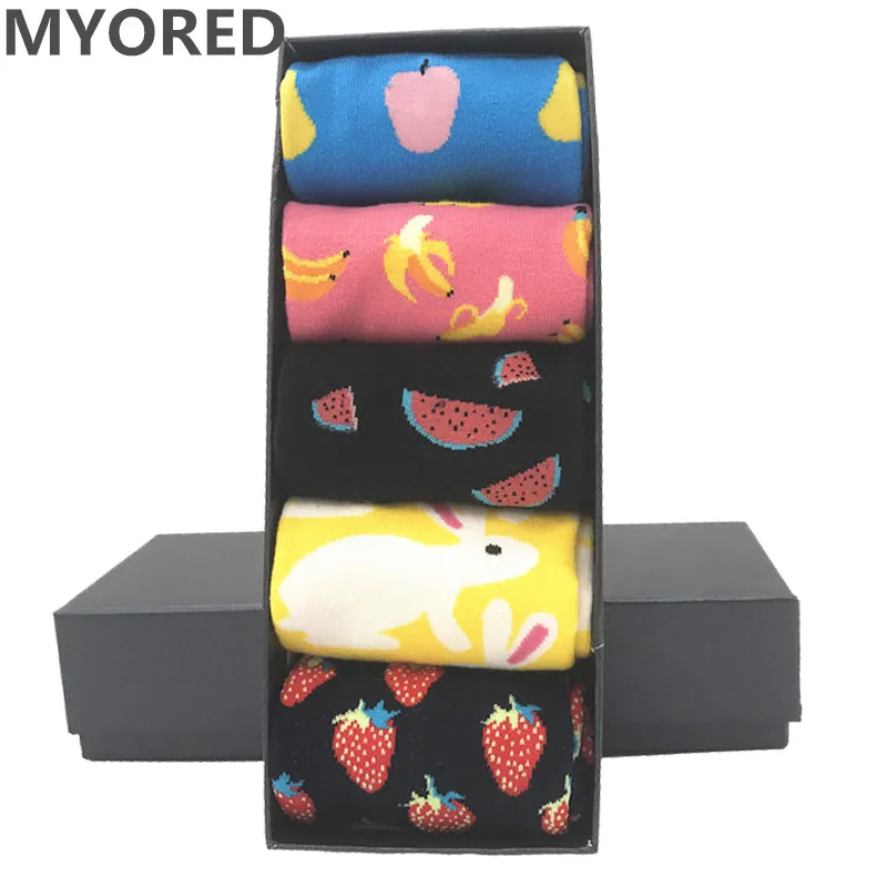 Забавные мужские носки MYORED 5 бриллиантов с улыбкой красочные принтом фруктов